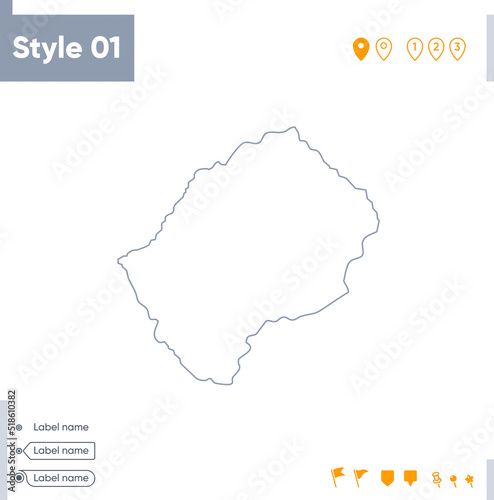 Lesotho - stroke map isolated on white background. Outline map. Vector map