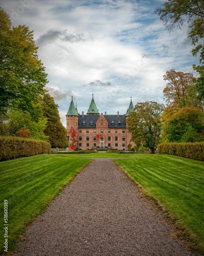 Vertical shot of Trolleholm castle in the Eslov region of Southern Sweden photo