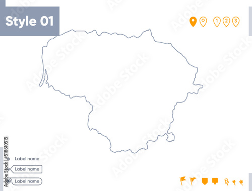 Lithuania - stroke map isolated on white background. Outline map. Vector map