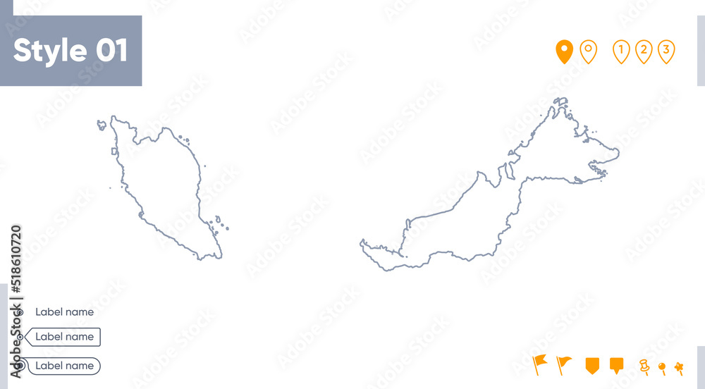 Malaysia - stroke map isolated on white background. Outline map. Vector map