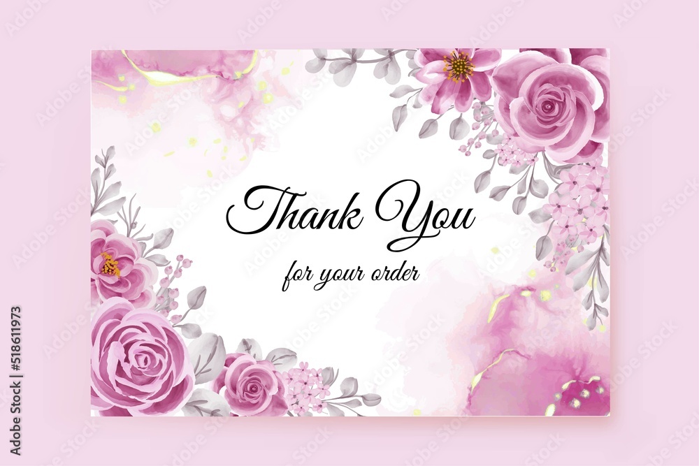 thank you card template with rose pink