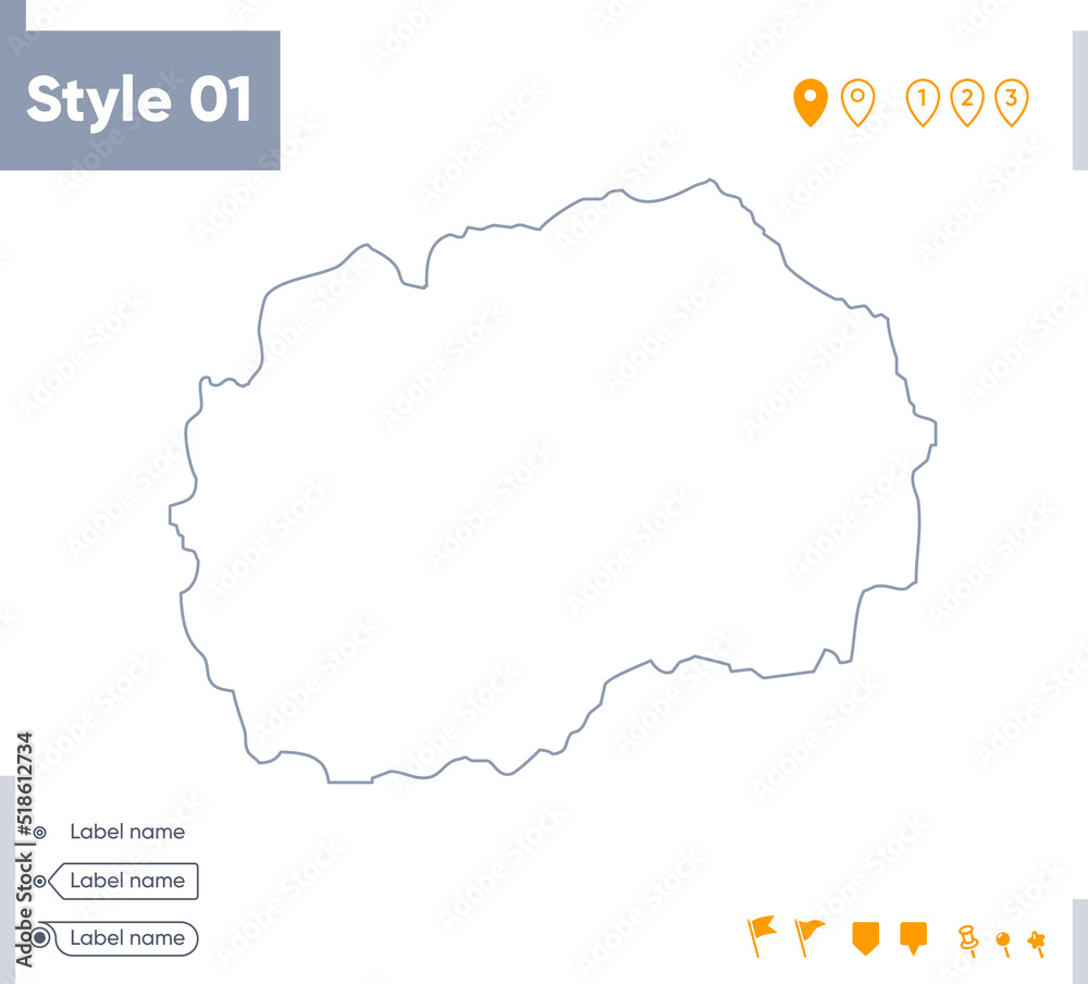 North Macedonia - stroke map isolated on white background. Outline map. Vector map North Macedonia - stroke map isolated on white background. Outline map. Vector map