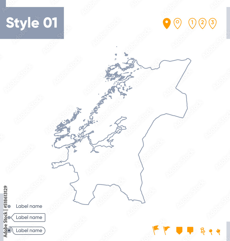 Trondelag, Norway - stroke map isolated on white background. Outline map. Vector map