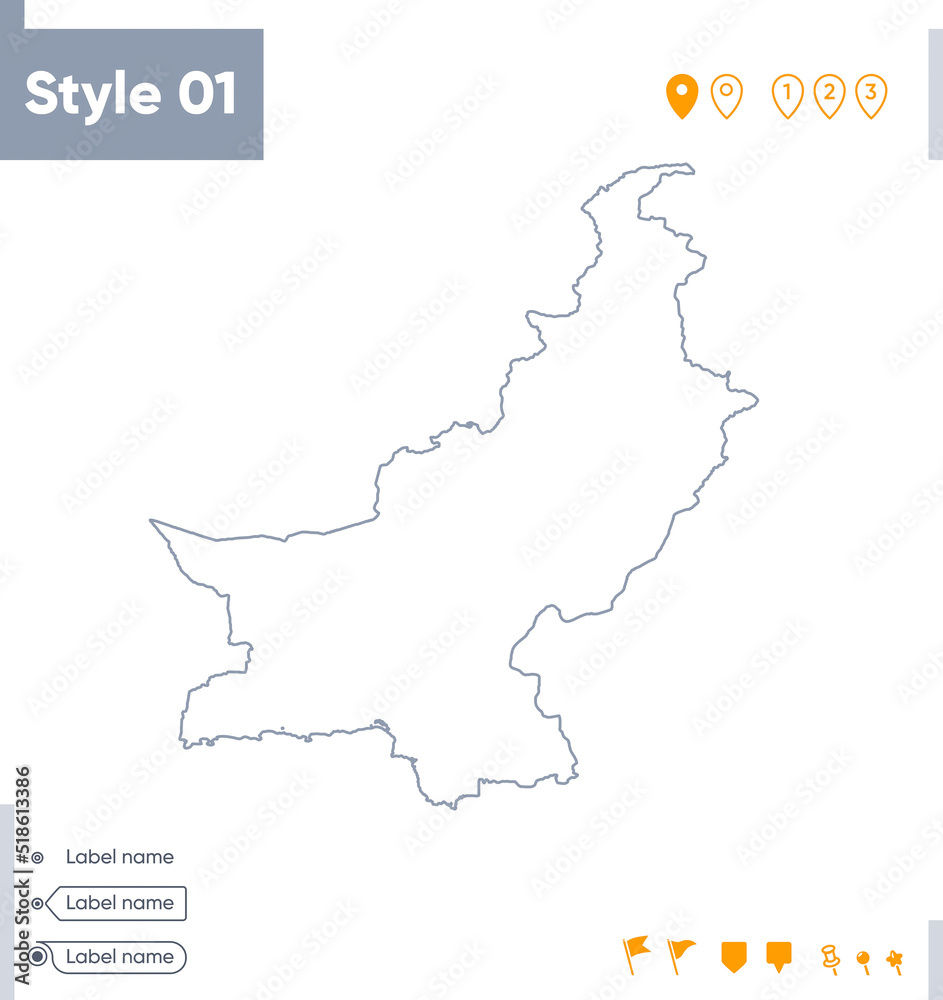 Pakistan - stroke map isolated on white background. Outline map. Vector map