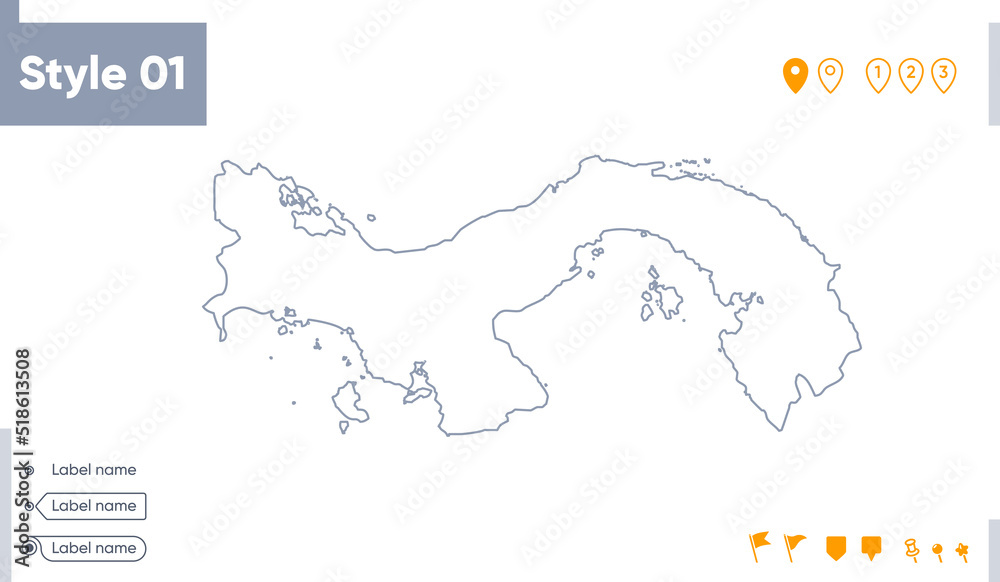Panama - stroke map isolated on white background. Outline map. Vector map Panama - stroke map isolated on white background. Outline map. Vector map