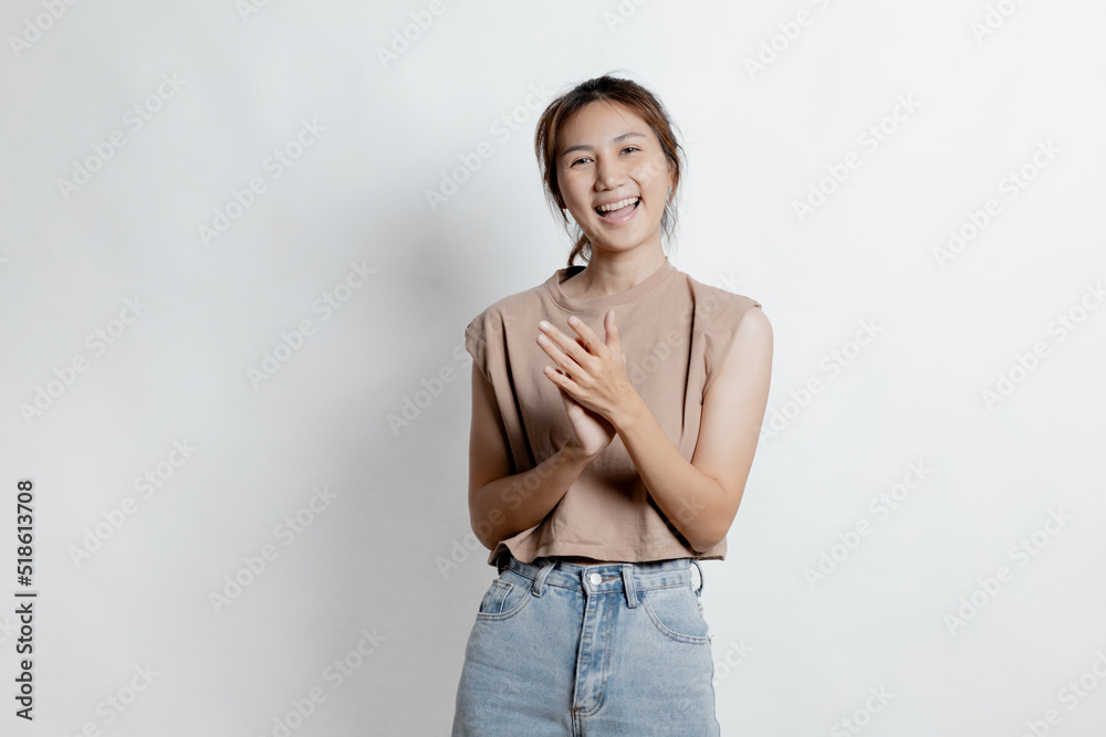 Beautiful Asian woman gesturing for advertisement editing on isolated background, portrait concept used for advertisement and signage, isolated over white background, copy space. Beautiful Asian woman gesturing for advertisement editing on isolated background, portrait concept used for advertisement and signage, isolated over white background, copy space.