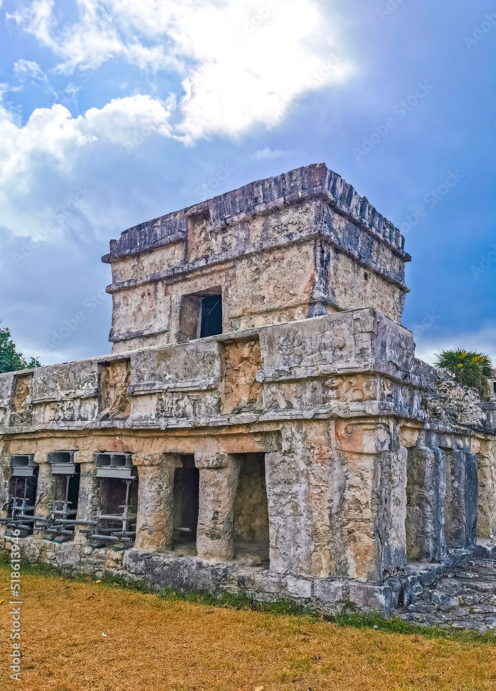 Ancient Tulum ruins Mayan site temple pyramids ixchel chaac Mexico.