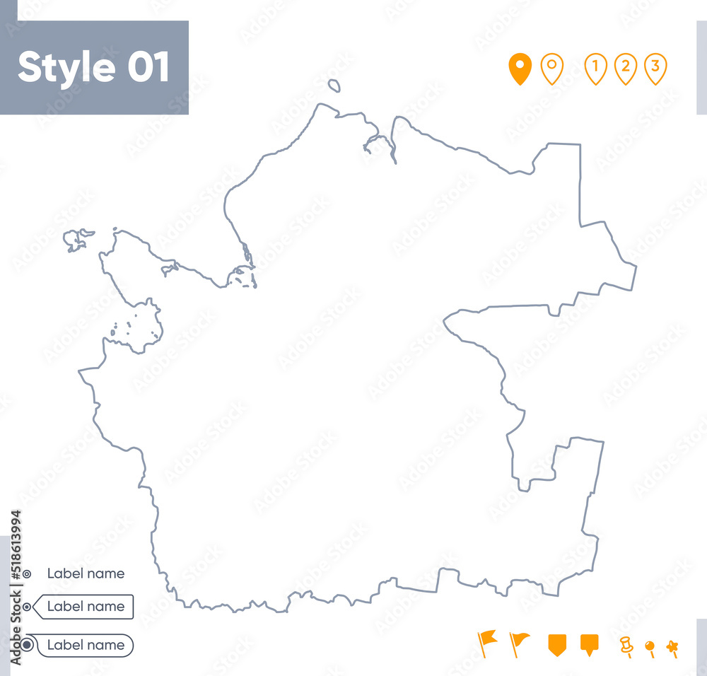 Arkhangelsk Region Part 01, Russia - stroke map isolated on white background. Outline map. Vector map