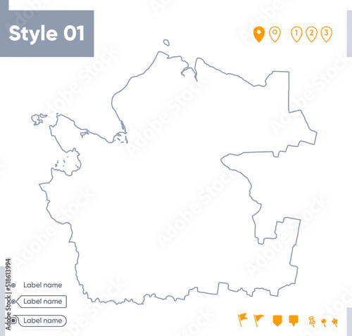 Arkhangelsk Region Part 01  Russia - stroke map isolated on white background. Outline map. Vector map