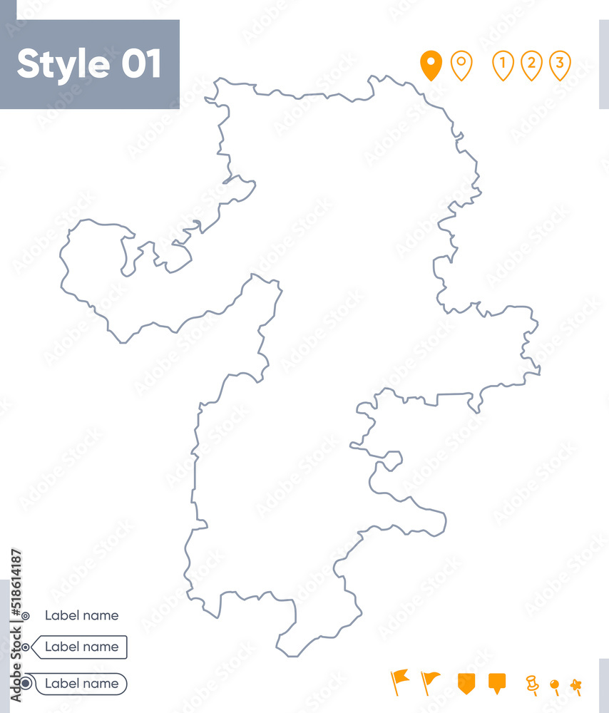 Chelyabinsk Region, Russia - stroke map isolated on white background. Outline map. Vector map
