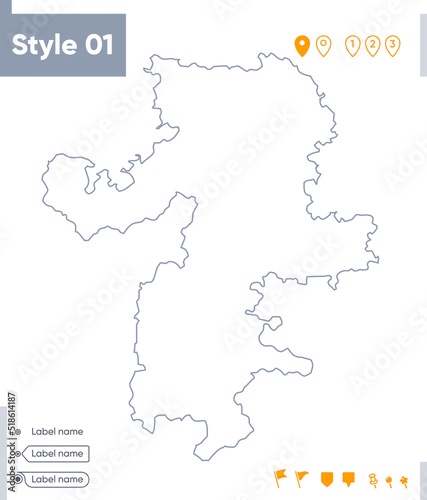 Chelyabinsk Region  Russia - stroke map isolated on white background. Outline map. Vector map