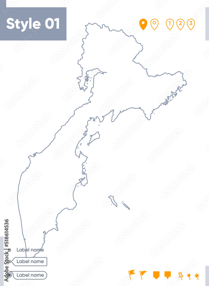 Kamchatka Territory, Russia - stroke map isolated on white background. Outline map. Vector map