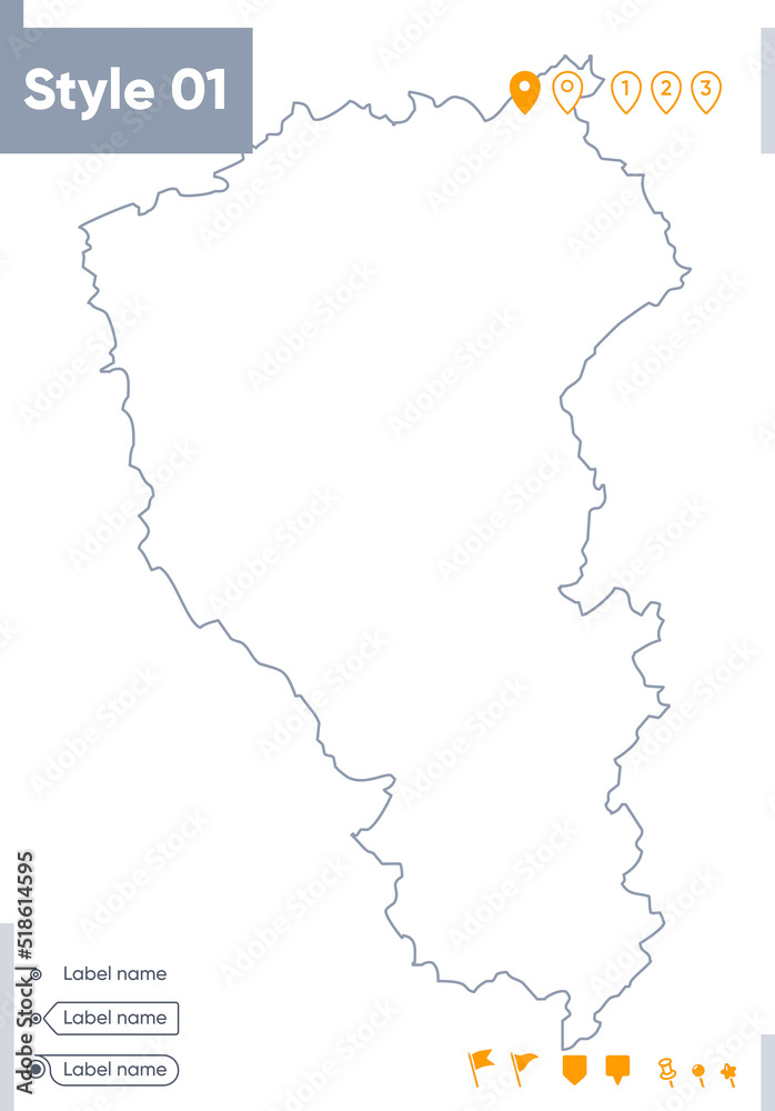 Kemerovo Region, Russia - stroke map isolated on white background. Outline map. Vector map