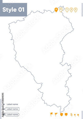 Kemerovo Region  Russia - stroke map isolated on white background. Outline map. Vector map