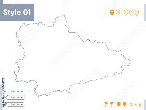 Kurgan Region, Russia - stroke map isolated on white background. Outline map. Vector map