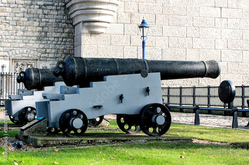Obraz na płótnie a large old cannon on a gun carriage, shoots cannonballs