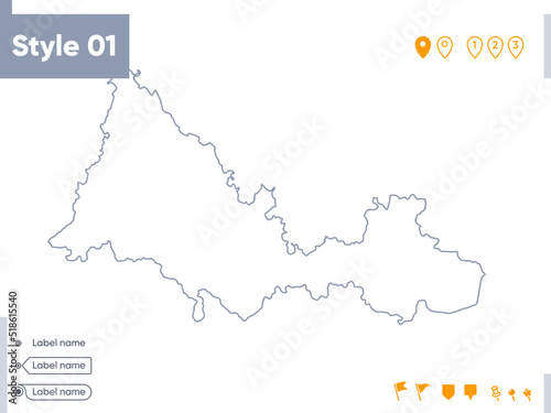 Orenburg Region, Russia - stroke map isolated on white background. Outline map. Vector map