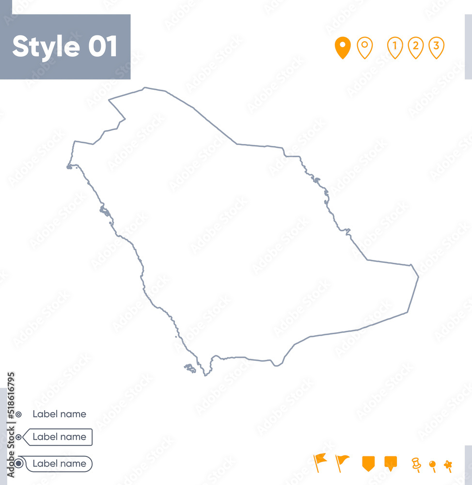 Obraz premium Saudi Arabia - stroke map isolated on white background. Outline map. Vector map