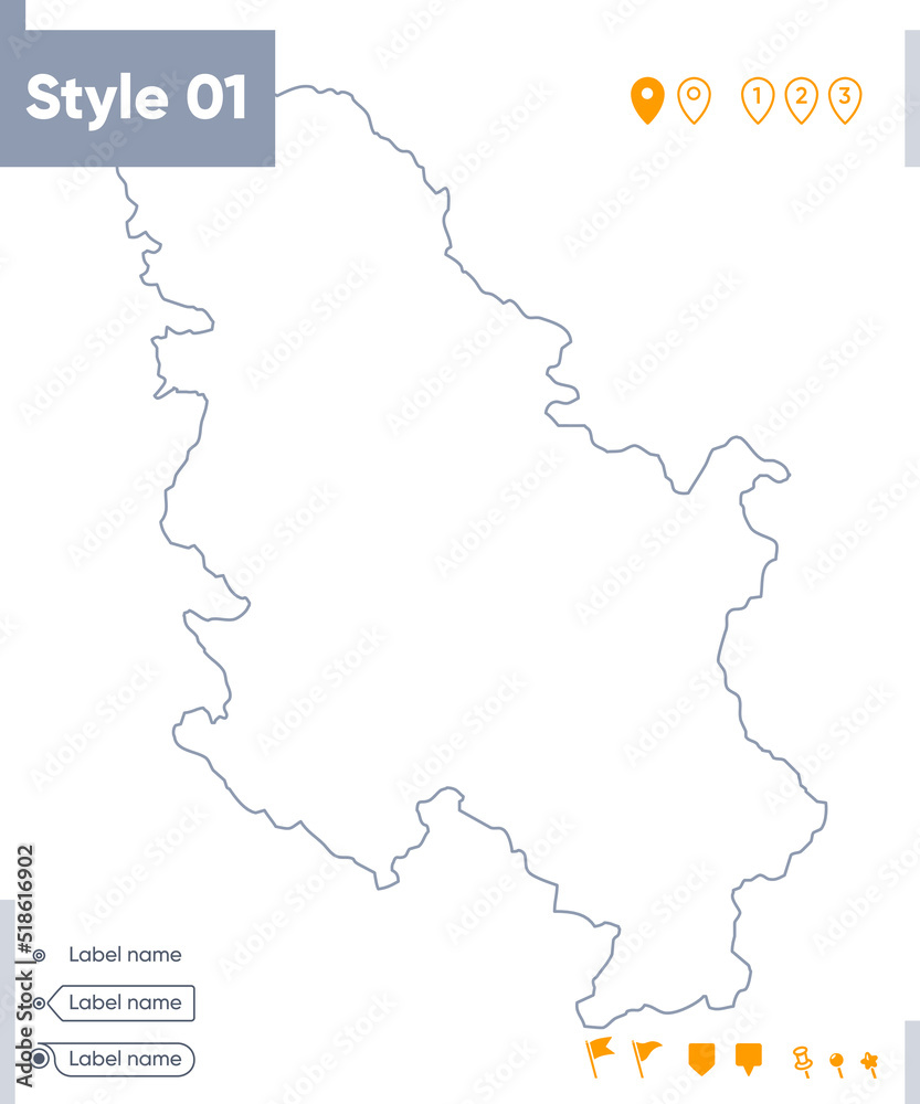 Serbia - stroke map isolated on white background. Outline map. Vector map