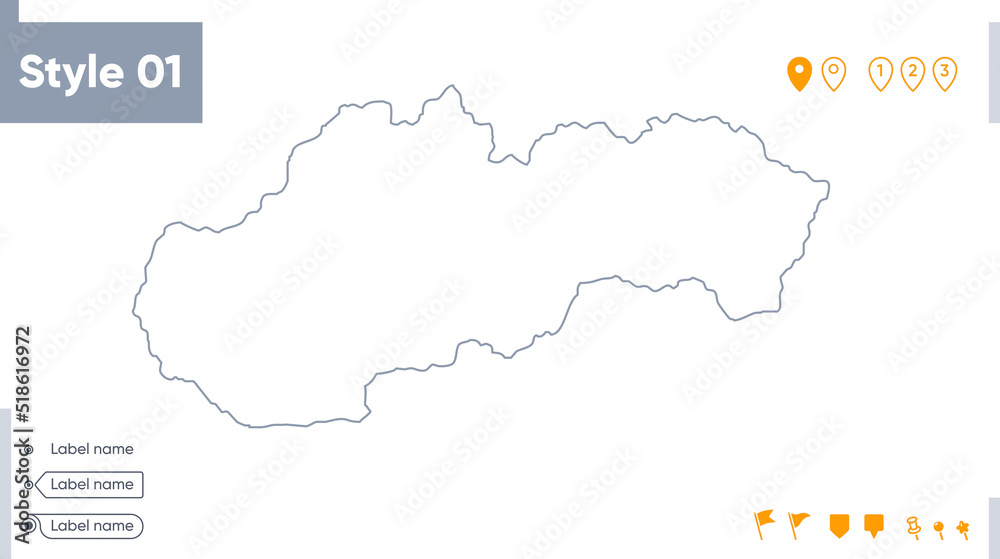 Slovakia - stroke map isolated on white background. Outline map. Vector map