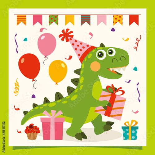 Birthday Card With Dinosaur Character