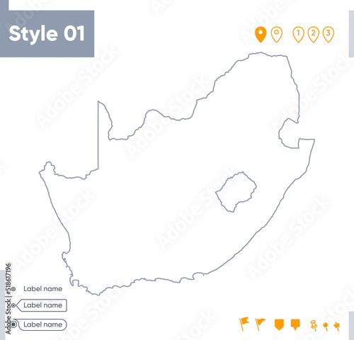 South Africa - stroke map isolated on white background. Outline map. Vector map