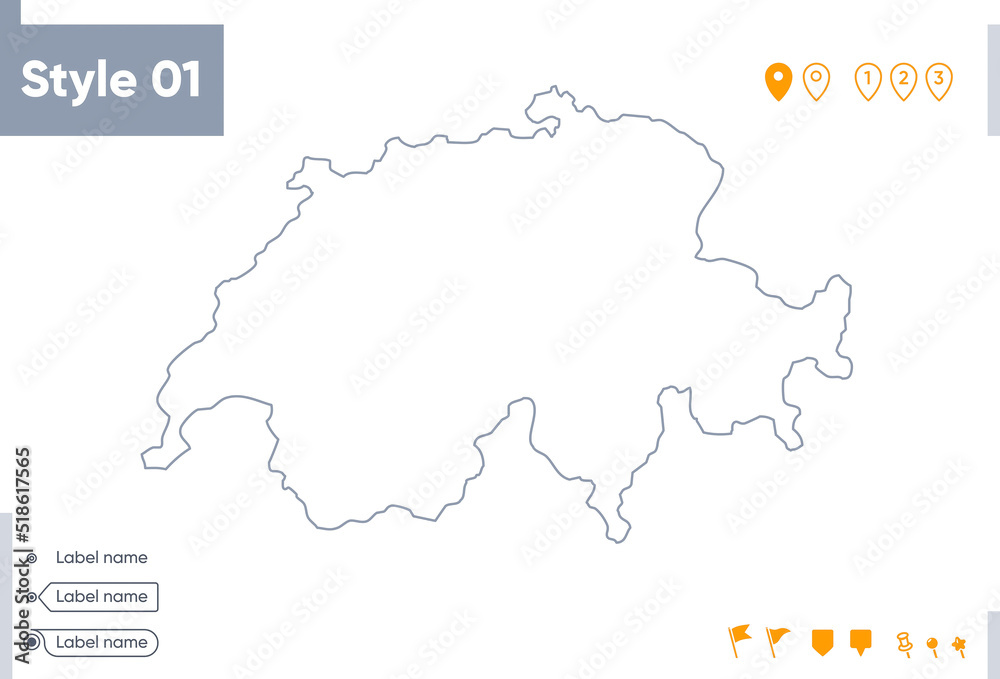 Obraz premium Switzerland - stroke map isolated on white background. Outline map. Vector map