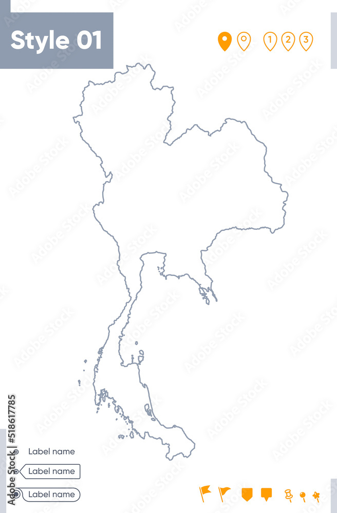 Thailand - stroke map isolated on white background. Outline map. Vector map