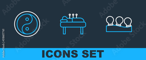 Set line Vacuum cans, Yin Yang and Acupuncture therapy icon. Vector