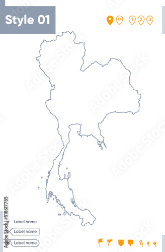 Thailand - stroke map isolated on white background. Outline map. Vector map