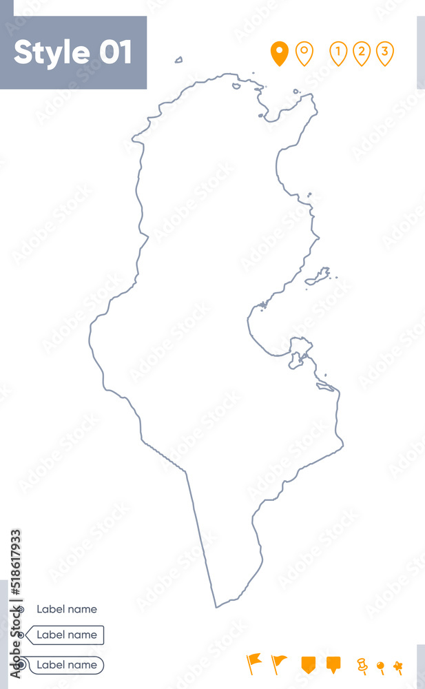 Tunisia - stroke map isolated on white background. Outline map. Vector map