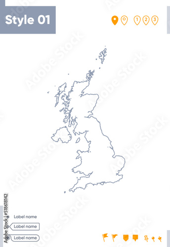 United Kingdom - stroke map isolated on white background. Outline map. Vector map