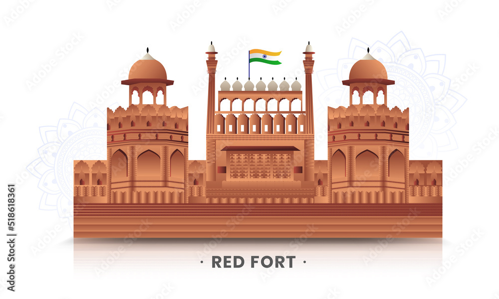 Beautiful indian monument Red fort vector illustration. 15 August.