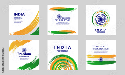 Set of 6 card design fro celebration of indian freedom day, 15 august happy independence day.