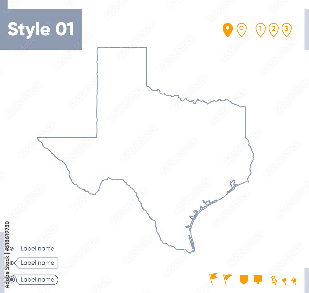 Texas, USA - stroke map isolated on white background. Outline map. Vector map
