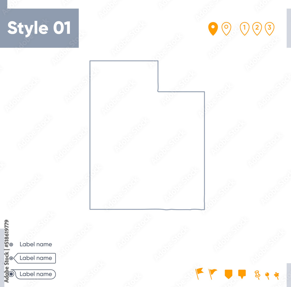 Utah, USA - stroke map isolated on white background. Outline map. Vector map Utah, USA - stroke map isolated on white background. Outline map. Vector map