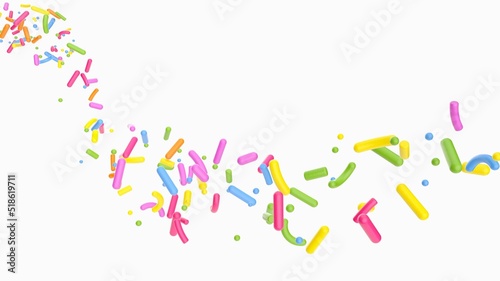 Illustration of 3d flying sprinkles on a white background photo