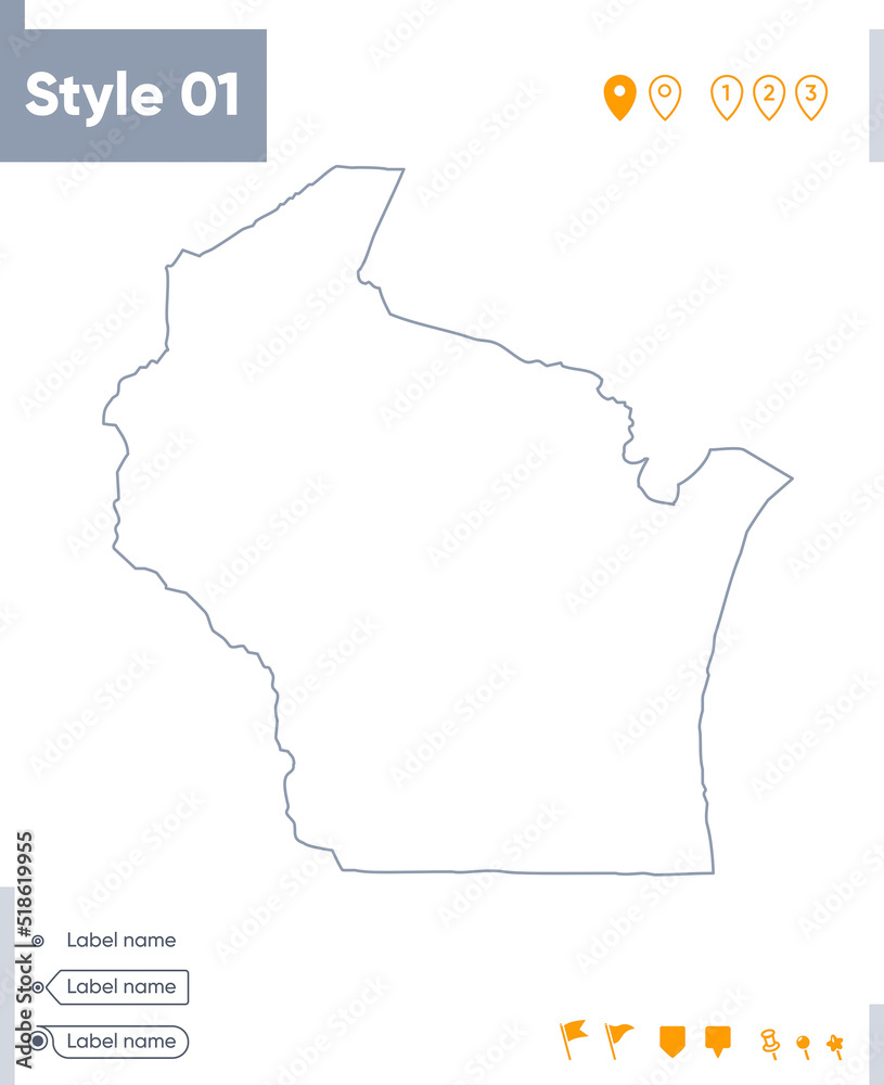 Wisconsin, USA - stroke map isolated on white background. Outline map. Vector map