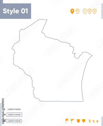 Wisconsin, USA - stroke map isolated on white background. Outline map. Vector map