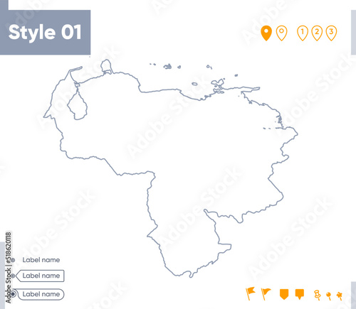 Venezuela - stroke map isolated on white background. Outline map. Vector map