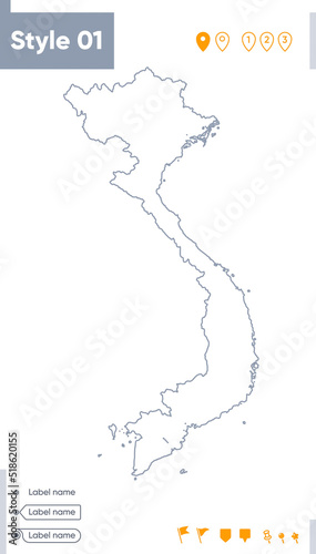 Vietnam - stroke map isolated on white background. Outline map. Vector map