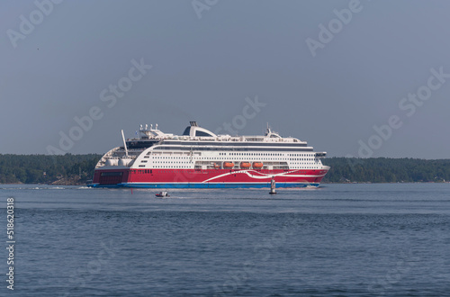 Canvas Print Cruise ship at an open bay in the archipelago a sunny summer day in Stockholm