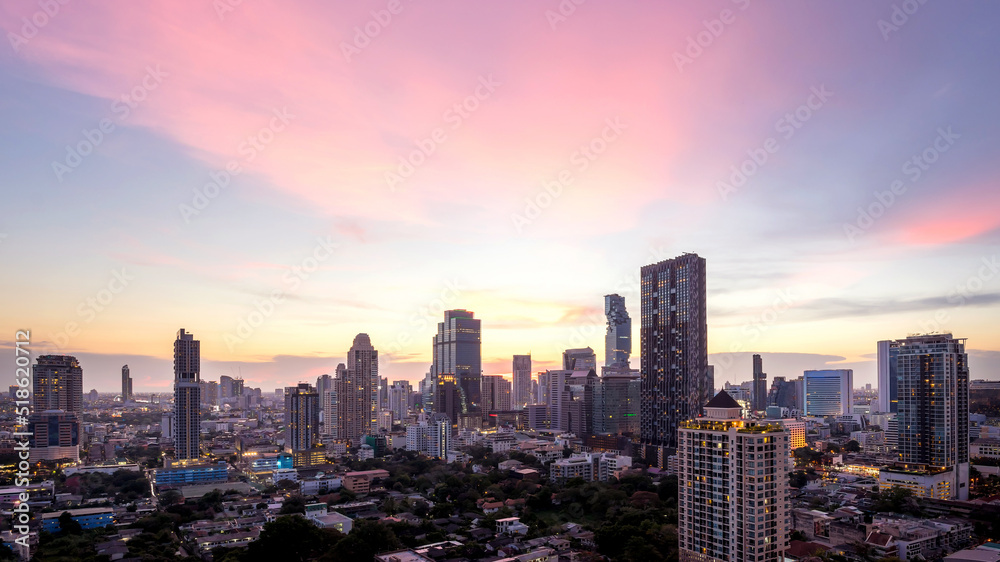 Bangkok city - beautiful sunset long exposure light, cityscape at night  , landscape Bangkok Thailand