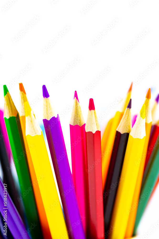 Many colored pencils isolated on white background Many colored pencils isolated on white background