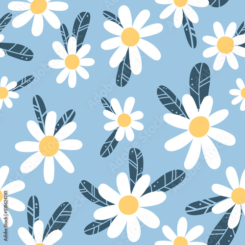 Floral seamless pattern with chamomile. Cute abstract daisy flowers.