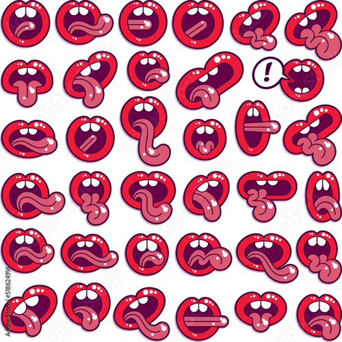 Mouth with Tongue. Set of Comic Drawings. Vector Illustration