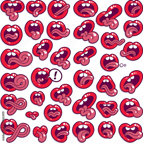 Mouth with Tongue. Set of Comic Drawings. Vector Illustration