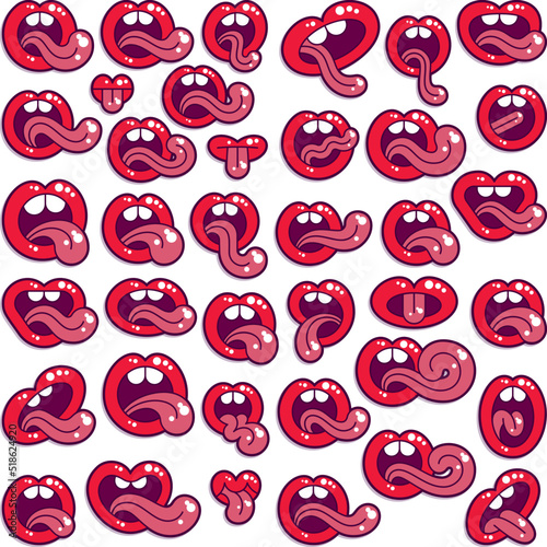 Mouth with Tongue. Set of Comic Drawings. Vector Illustration