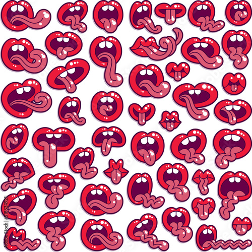 Mouth with Tongue. Set of Comic Drawings. Vector Illustration