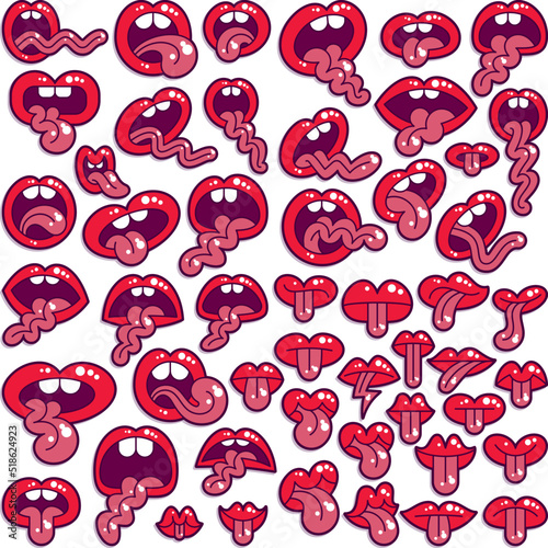 Mouth with Tongue. Set of Comic Drawings. Vector Illustration